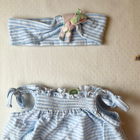 Little Me Carter’s Baby Girl Rompers Set 6M with Headband Blue Purple Striped - Picture 3 of 7
